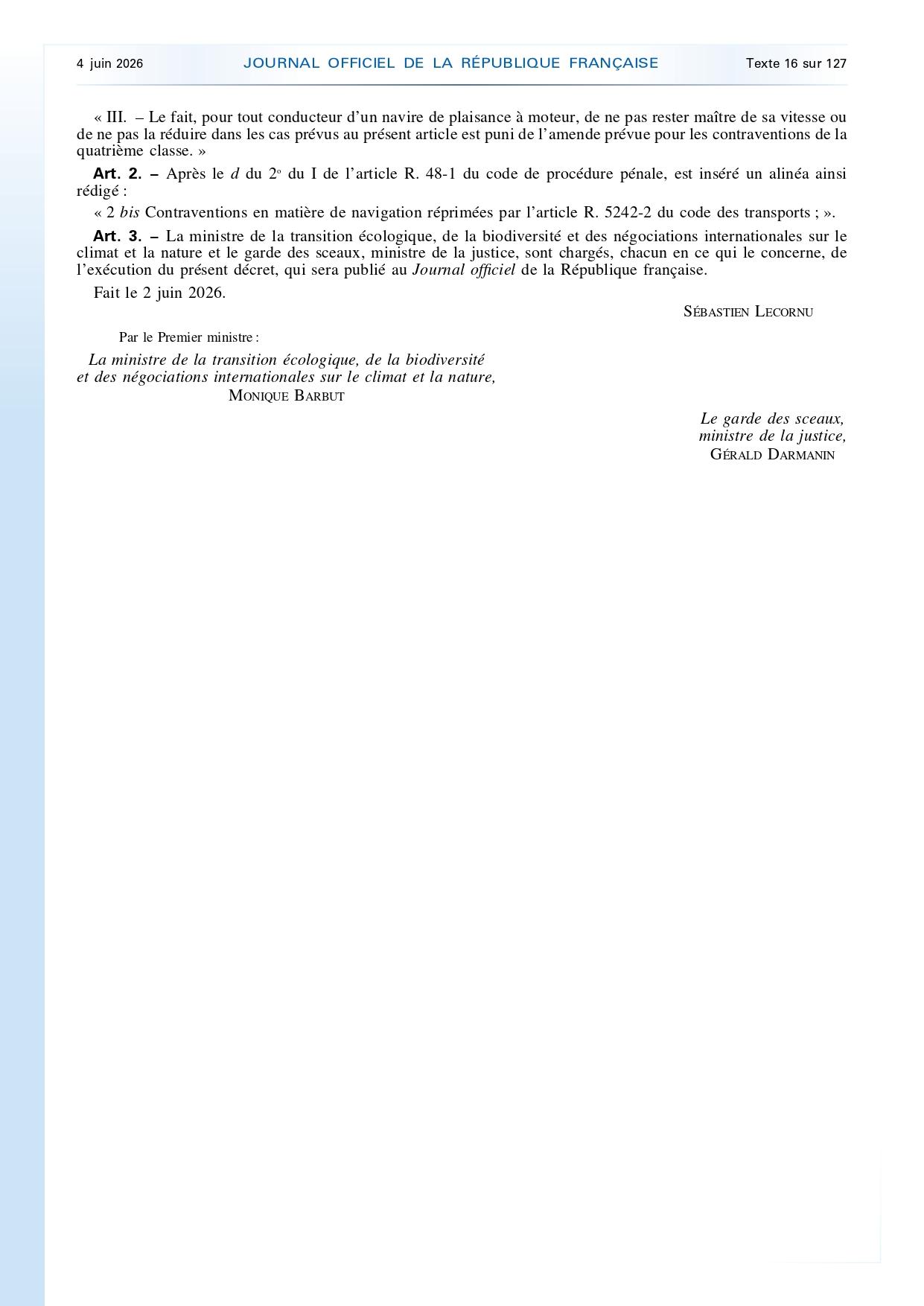 20260604 decret no 2026 434 du 02 06 2026 relatif aux comportements dangereux en mer cause par l ivresse 2 page 0002